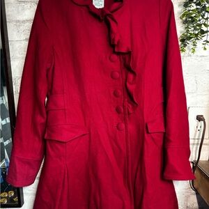 Kimchi Blue Scarlet Ruffled Wool Coat Vintage Scalloped Collar Ruffles